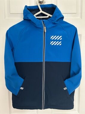 George Kids Blue Softshell Jacket Hooded Fleece Lined Reflective Size XL 14-16